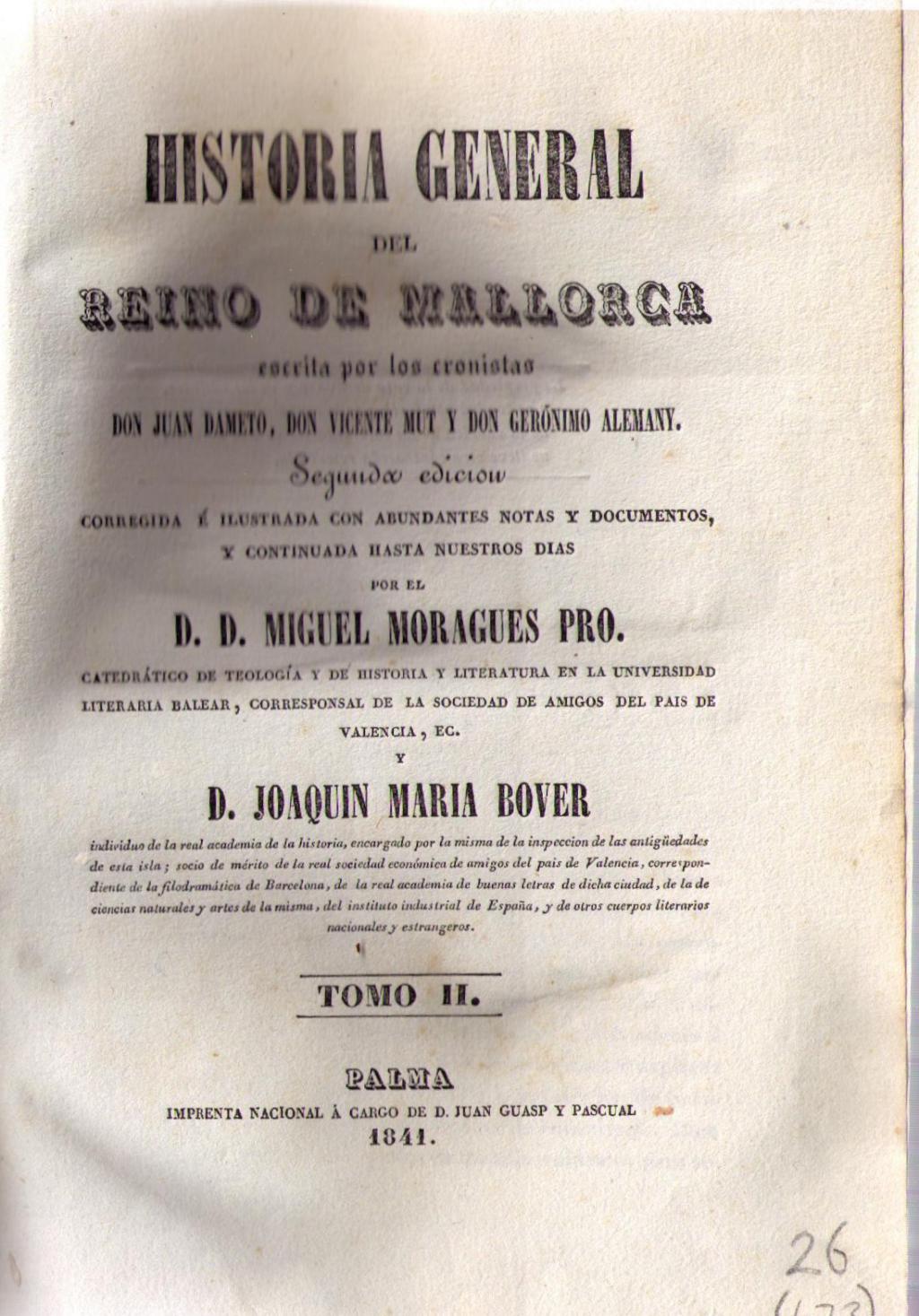 Coberta de Historia General del Reino de Mallorca (Tom II)